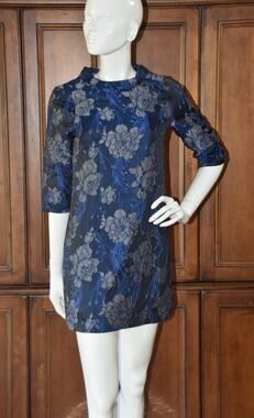 ANDERSSON BELL Navy Floral Metallic Brocade Mini Dress